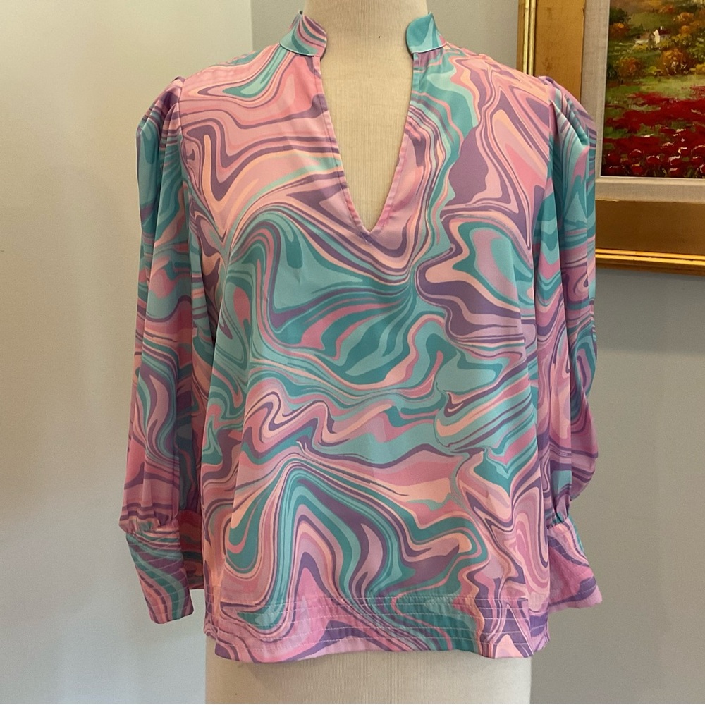 Emily McCarthy Hampton Top –‎ Marble Swirl Print